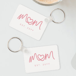 Enkel Rosa Skript Hjärtat Söt Ny Mamma Etablerad Nyckelring