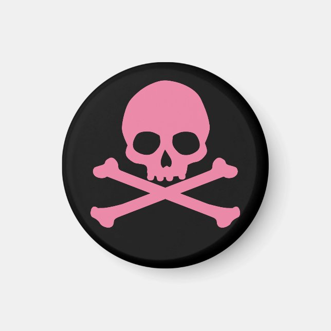 Enkel Rosa Skull och Korsben Magnet (Framsidan)