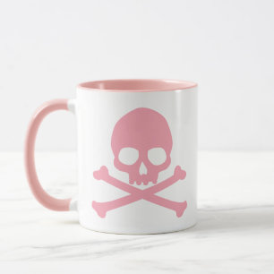 Enkel Rosa Skull och Korsben Mugg