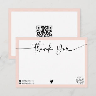 Enkel rosa tack för att du skriver logotyp qr-kod kort