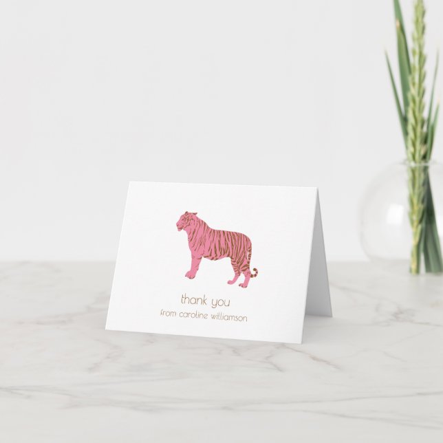Enkel Rosa Tigerkonst Personlig Brevpapper Tack Kort (Framsida)