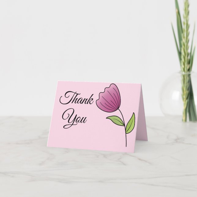 Enkel Rosa Tulip Cute & Anpassningsbar Tack Kort (Framsida)