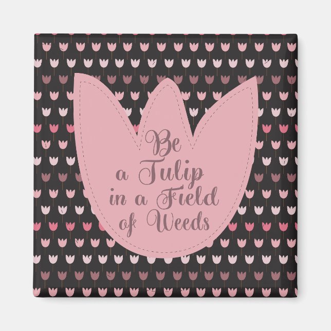Enkel Rosa Tulip Mönster med mörkens bakgrund Magnet (Framsidan)