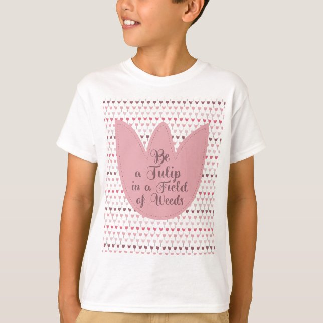 Enkel Rosa Tulip Mönster T Shirt (Framsida)