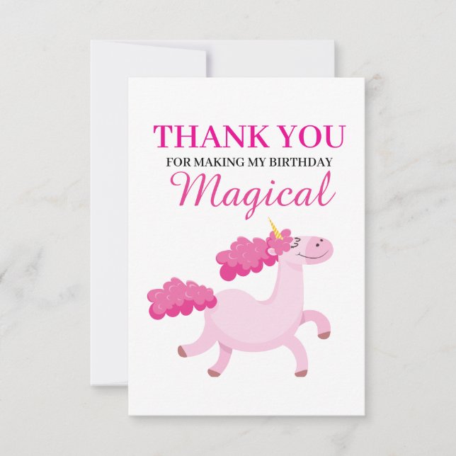 Enkel Rosa Unicorn Girls Birthday Tack Kort (Framsida)
