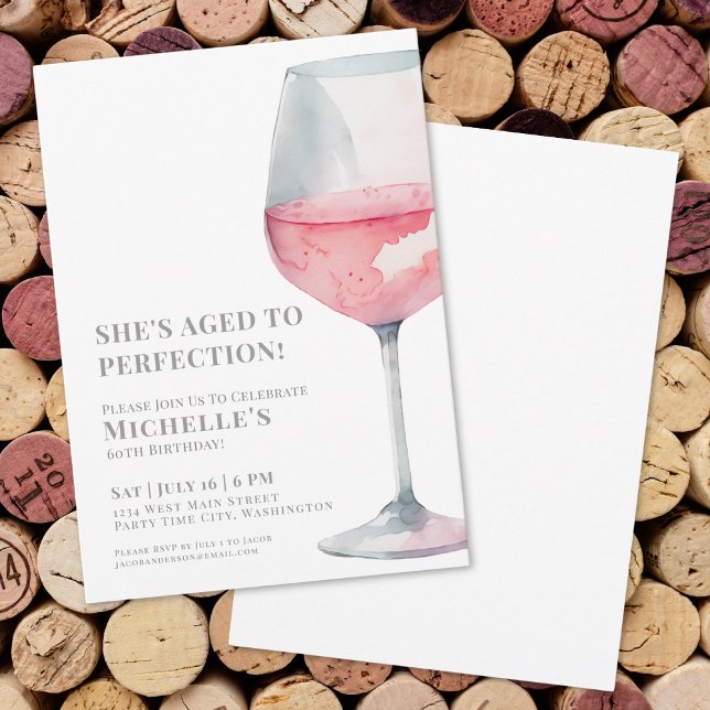 Enkel rosa vin 60-årsfest inbjudningar (Wine Simple Sixty 60th Birthday Party Invitation )