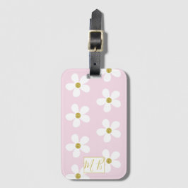 Enkel Rosa Vit Daisy Guld Monogram Travel Bagagebricka