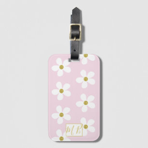 Enkel Rosa Vit Daisy Guld Monogram Travel Bagagebricka