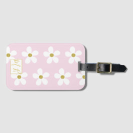 Enkel Rosa Vit Daisy Guld Monogram Travel Bagagebricka