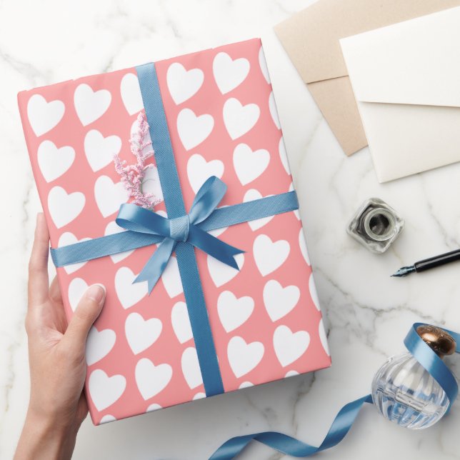 Enkel Rosa Vit Hjärtmönster Flickaktig Mönster Presentpapper (Gifting)