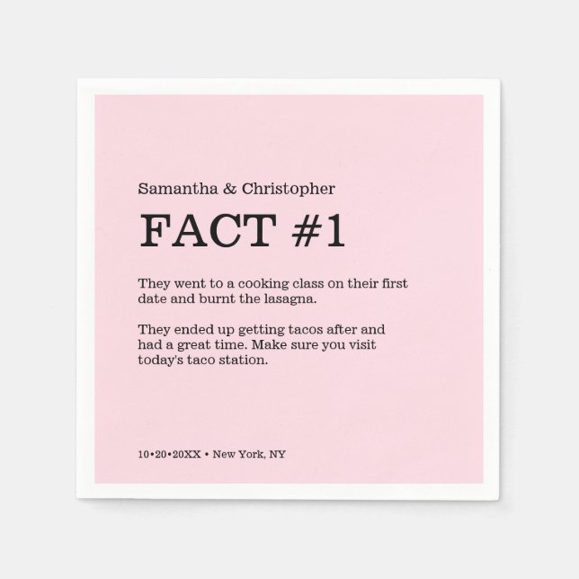 Enkel Rosa White Bröllop-fakta Pappersservett (Framsidan)