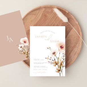 Enkel Rosa Wildblomme Beige Blommigt Bröllop Inbjudningar