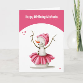 Enkel Rosa Winter Ballerina Snögubbe Girl Birthday Kort