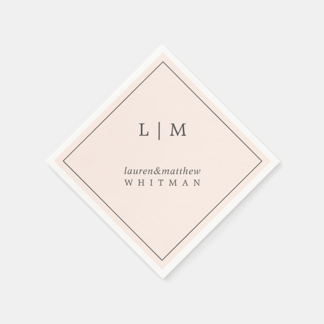 Enkel rosablommig monogram Elegant bröllop Pappersservett (Hörn)