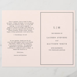 Enkel rosablommig monogram elegant bröllopsprogram