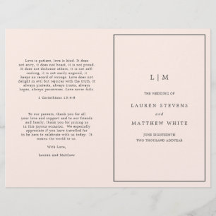 Enkel rosablommig monogram elegant bröllopsprogram