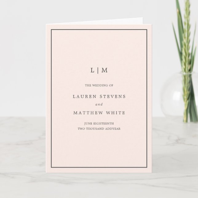 Enkel rosablush monogram Elegant bröllop Program (Framsida)