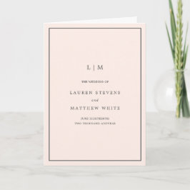 Enkel rosablush monogram Elegant bröllop Program
