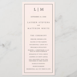 Enkel rosabruten monogram elegant bröllop program