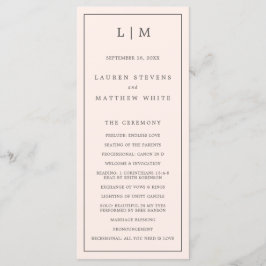 Enkel rosabruten monogram elegant bröllop program