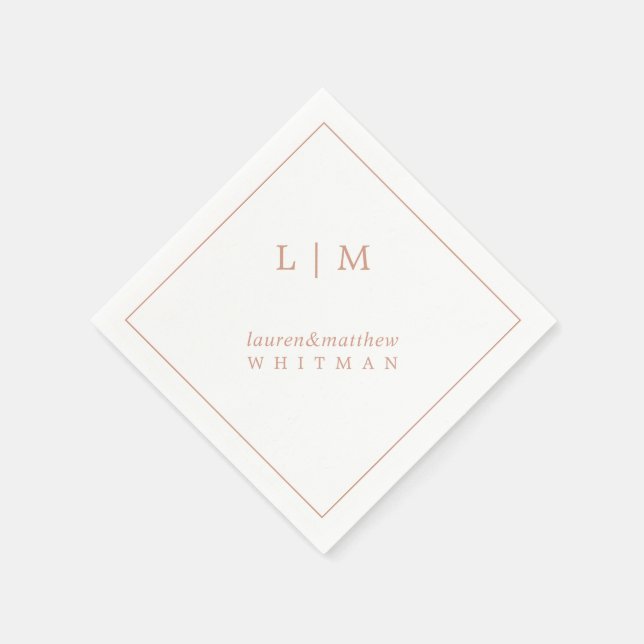 Enkel Rosapink Monogram Elegant Bröllop Pappersservett (Hörn)