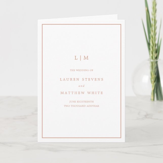 Enkel Rosapink Monogram Elegant Bröllop Program (Framsida)