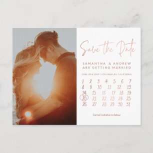 Enkel roséguld fotokalender spara datumet meddelande vykort