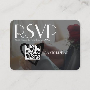 Enkel RSVP Svart Foto Hjärta QR-kod Bröllop Tilläggskort