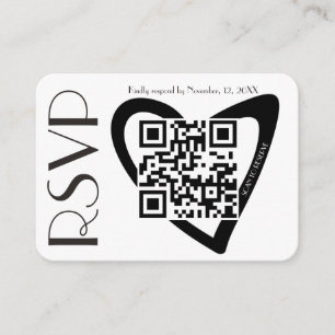Enkel RSVP Svart Vitt Hjärta QR-kod Bröllop Tilläggskort