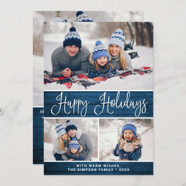 Enkel Rustic 4 PHOTO-jul Hälsning Julkort (Fram/baksida)