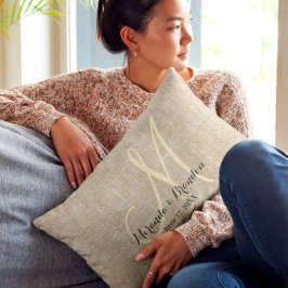 Enkel Rustic Beige Burlap Monogram Bröllop Lumbarkudde