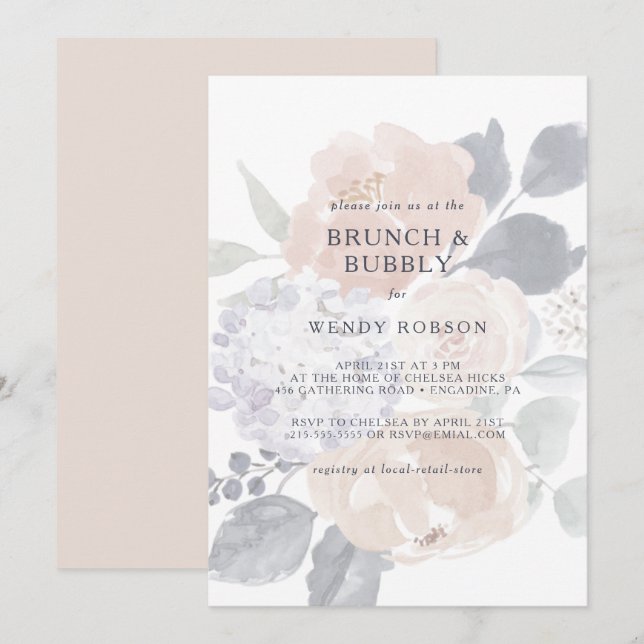 Enkel Rustic Blommigt Brunch och Bubly Shower Invi Inbjudningar (Fram/baksida)