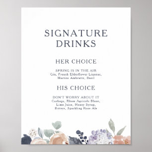 Enkel Rustic Blommigt Namnteckning Drinks-tecken Poster
