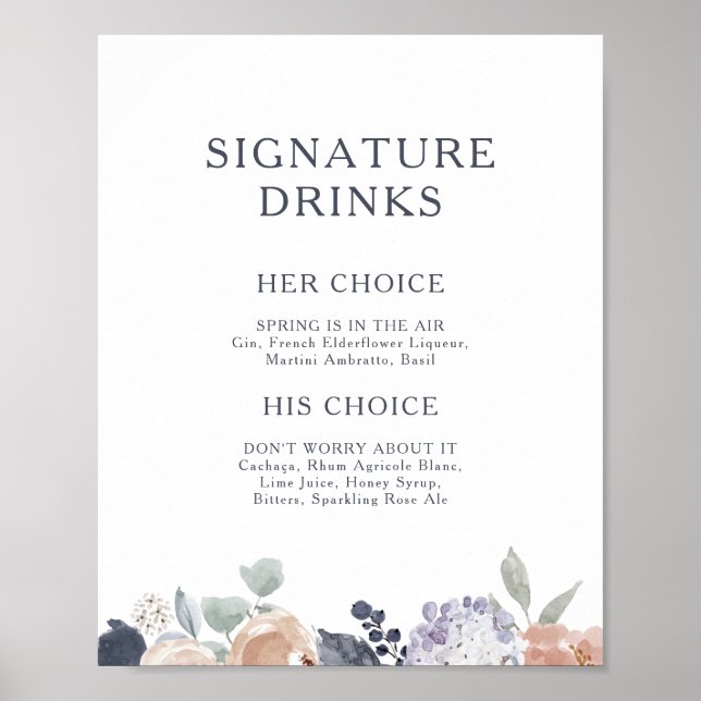 Enkel Rustic Blommigt Namnteckning Drinks-tecken Poster (Framsidan)
