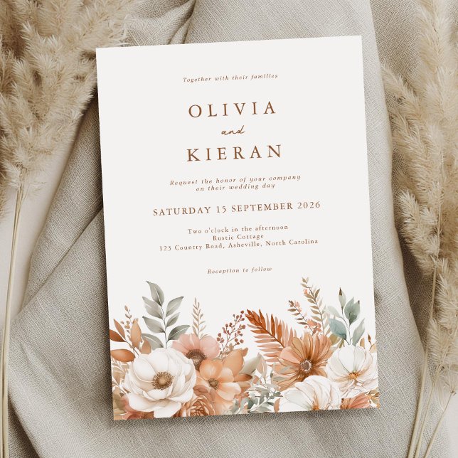 Enkel Rustic Boho Blommigt Fall Wedding Inbjudningar (Skapare uppladdad)