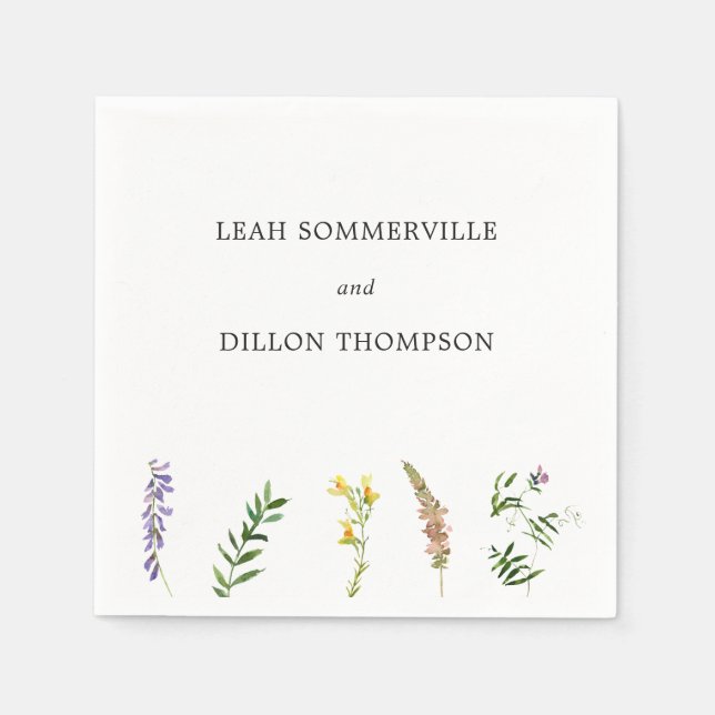 Enkel Rustic Boho Blommigt Wildblomma Bröllop Pappersservett (Framsidan)