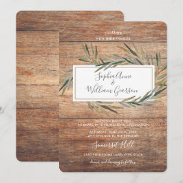 Enkel Rustic Bröllop Barn Wood & Watercolor Herb Inbjudningar
