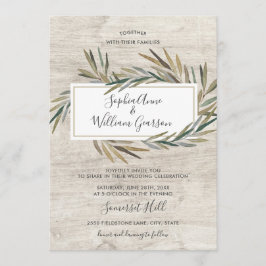 Enkel Rustic Bröllop White Wood & Watercolor Herb Inbjudningar