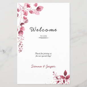 Enkel Rustic Burgundy Blommigt Bloom Bröllop Door Flygblad