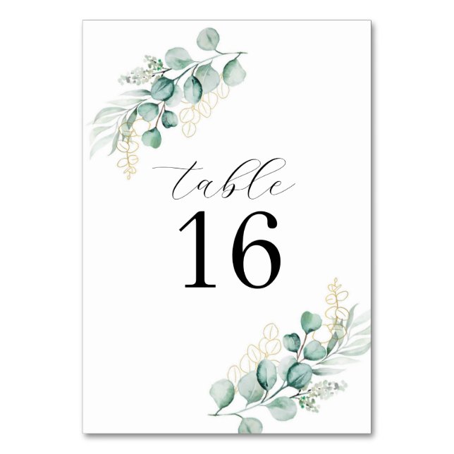 Enkel Rustic Eucalyptus Greenery Bröllop Bordsnummer (Framsidan)