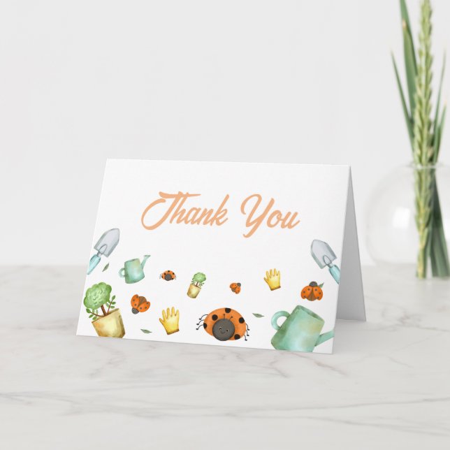 Enkel Rustic Greenery Ladybug Garden Baby Shower Tack Kort (Framsida)