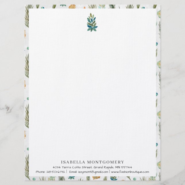 Enkel Rustic Greenery | Monogram Letterhead Brevhuvud (Framsida)