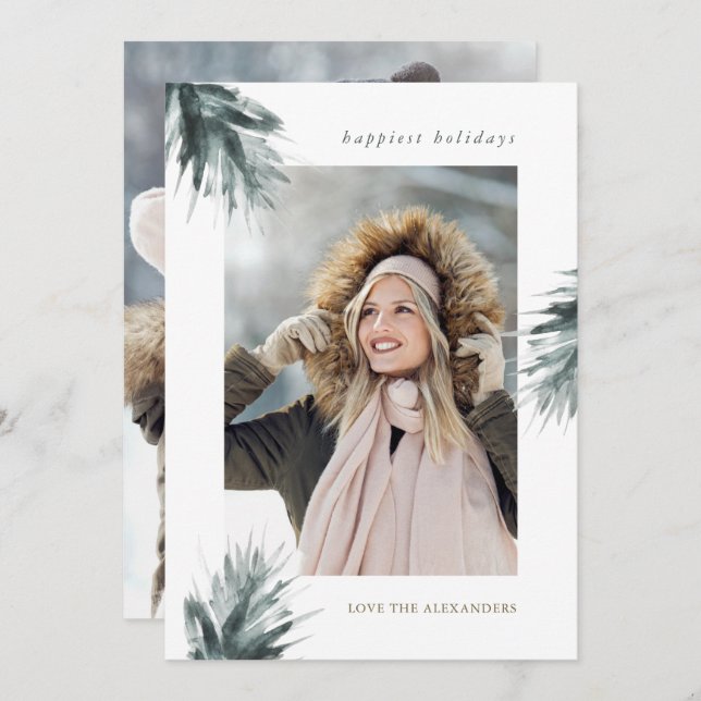 Enkel Rustic Grenar 2-fotojul-Helgdag Julkort (Fram/baksida)