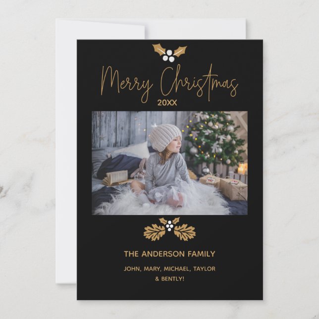 Enkel Rustic Guld och Black Photo God jul Julkort (Framsida)