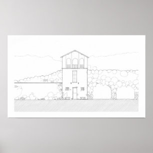 Enkel Rustic House Modern Black and White Teckning Poster