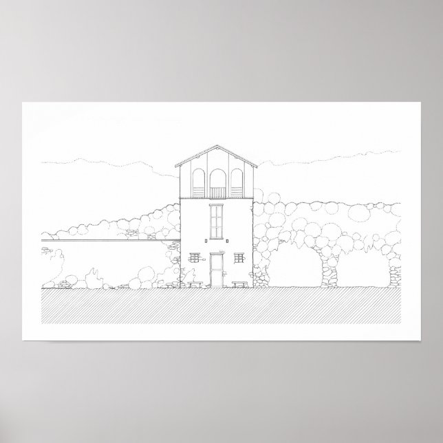 Enkel Rustic House Modern Black and White Teckning Poster (Framsidan)
