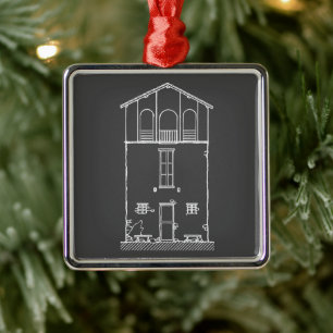 Enkel Rustic House Modern Chalkboard Teckning Julgransprydnad Metall