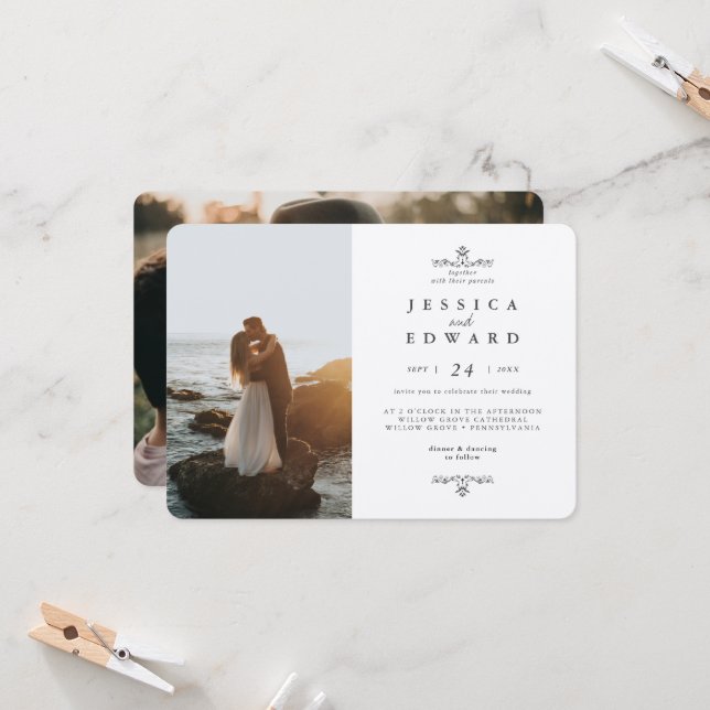 Enkel Rustic Kraft 2 Foton Bröllop Inbjudningar (Fram/Back In Situ)