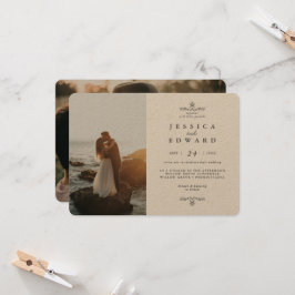 Enkel Rustic Kraft 2 Foton Bröllop Inbjudningar