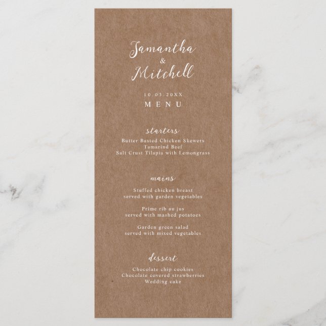 Enkel Rustic Kraft Brown Menu Meny (Framsida)